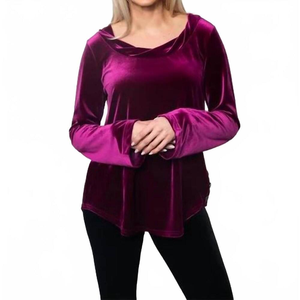 NEW SNO SKINS plushtech velvet twisted neck top in purple